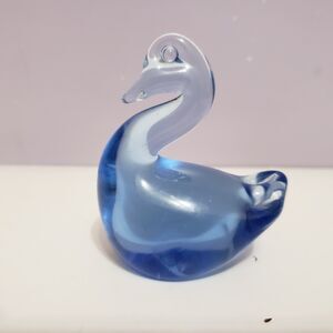 Duck Art Glass Blue /Clear Figurine Paperweight Home Office Decor 3"×2.25"